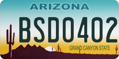 AZ license plate BSD0402