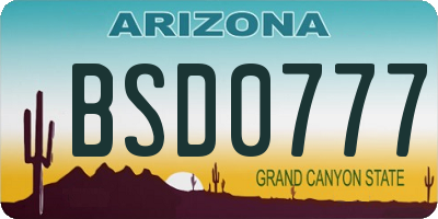 AZ license plate BSD0777