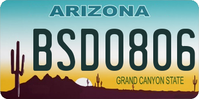 AZ license plate BSD0806