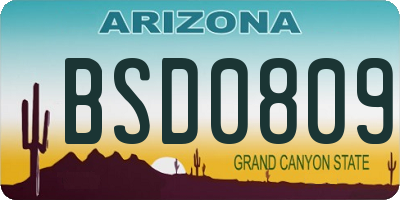 AZ license plate BSD0809