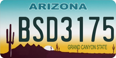 AZ license plate BSD3175