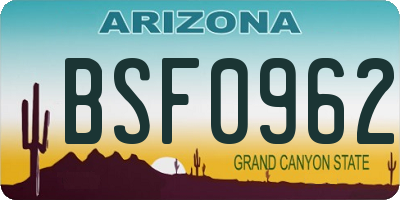 AZ license plate BSF0962