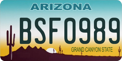 AZ license plate BSF0989