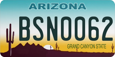 AZ license plate BSN0062