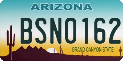 AZ license plate BSN0162