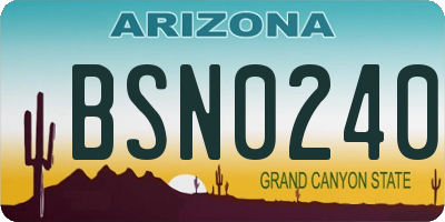 AZ license plate BSN0240