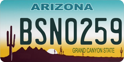 AZ license plate BSN0259