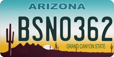 AZ license plate BSN0362