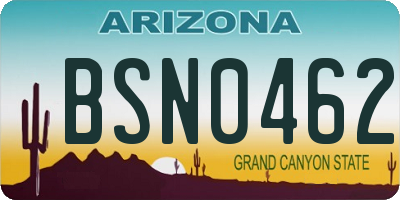 AZ license plate BSN0462