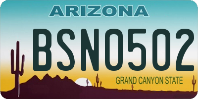 AZ license plate BSN0502