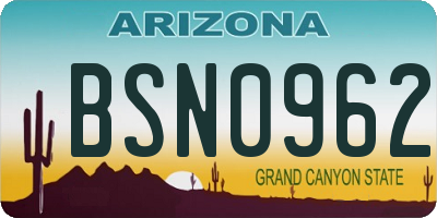 AZ license plate BSN0962