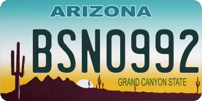AZ license plate BSN0992