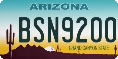 AZ license plate BSN9200