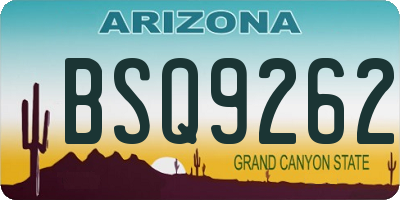 AZ license plate BSQ9262