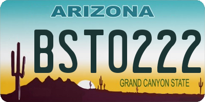 AZ license plate BST0222