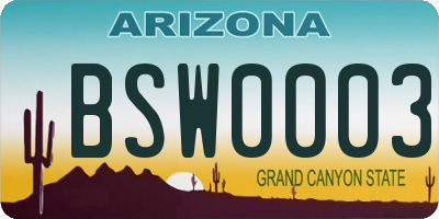 AZ license plate BSW0003