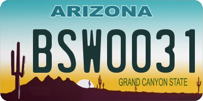 AZ license plate BSW0031