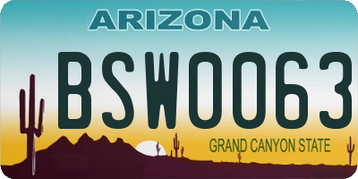 AZ license plate BSW0063
