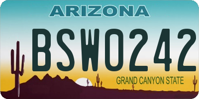 AZ license plate BSW0242