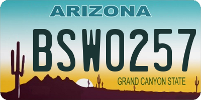 AZ license plate BSW0257