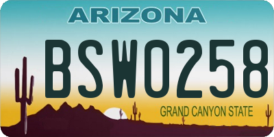 AZ license plate BSW0258