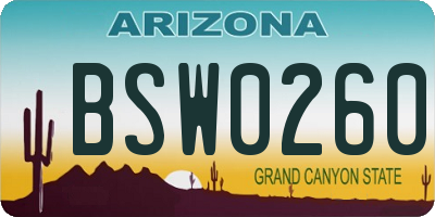 AZ license plate BSW0260