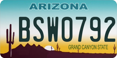 AZ license plate BSW0792