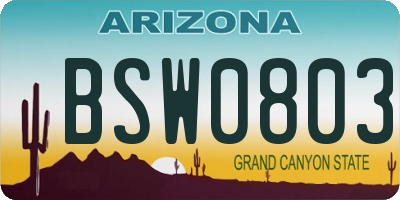 AZ license plate BSW0803