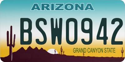 AZ license plate BSW0942
