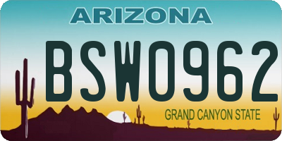 AZ license plate BSW0962