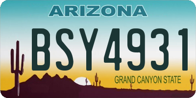 AZ license plate BSY4931
