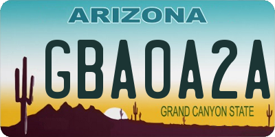 AZ license plate GBA0A2A