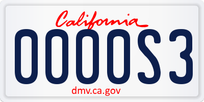 CA license plate 0000S3