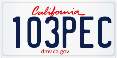 CA license plate 103PEC