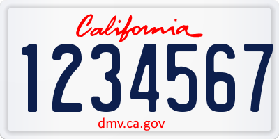 CA license plate 1234567