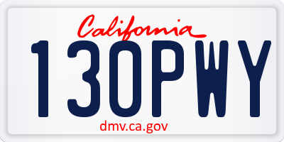 CA license plate 130PWY