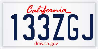 CA license plate 133ZGJ