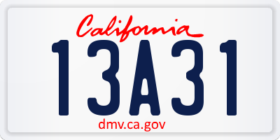 CA license plate 13A31