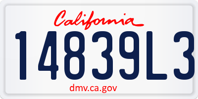 CA license plate 14839L3