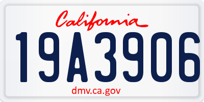 CA license plate 19A3906