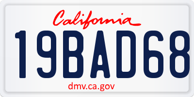 CA license plate 19BAD68