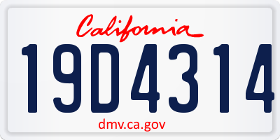 CA license plate 19D4314