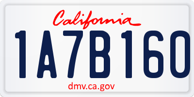 CA license plate 1A7B160