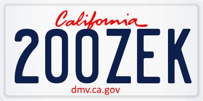 CA license plate 200ZEK