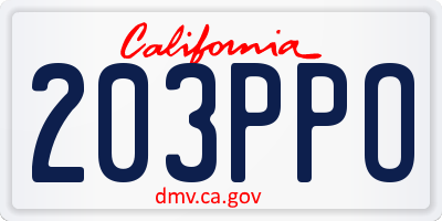 CA license plate 203PPO