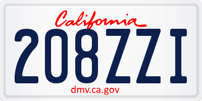 CA license plate 208ZZI