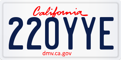 CA license plate 220YYE