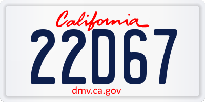 CA license plate 22D67