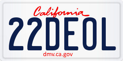 CA license plate 22DEOL