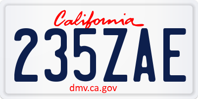 CA license plate 235ZAE